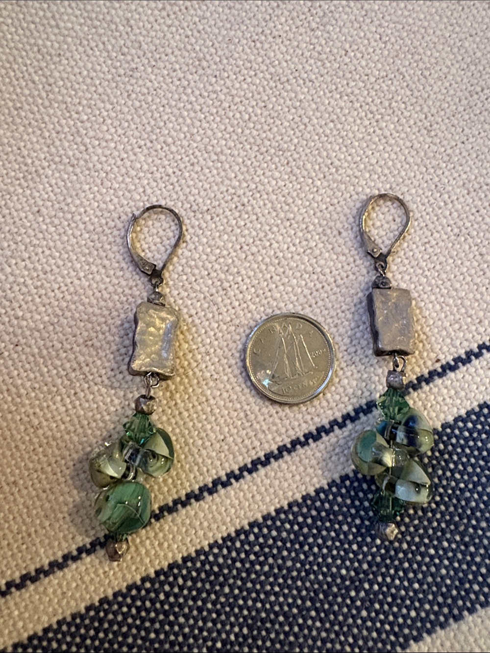 Silver Dangle Earrings with Green Beads – Unbranded